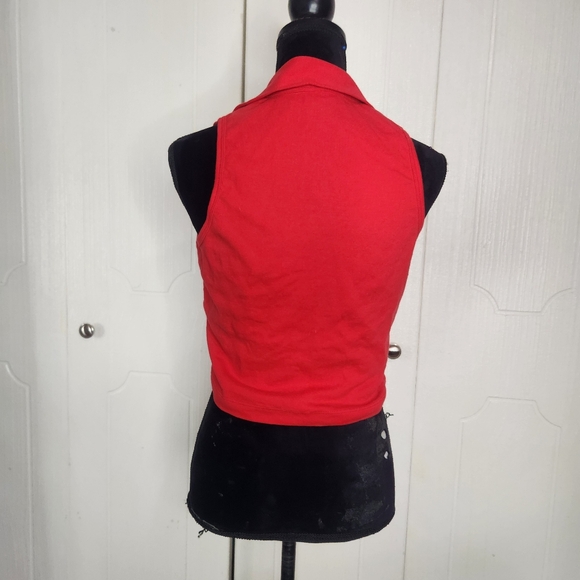 Vintage Y2K Weavers Red Sleeveless Polo Crop Top - Picture 3 of 6